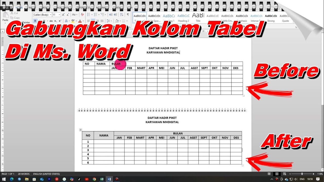 Cara Menggabungkan Kolom Pada Tabel Di Ms Word Tutorial 1 - YouTube