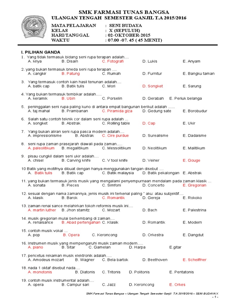 5 Contoh Soal Seni Budaya Kelas 11 Semester 1 yang Jarang Diketahui Siswa