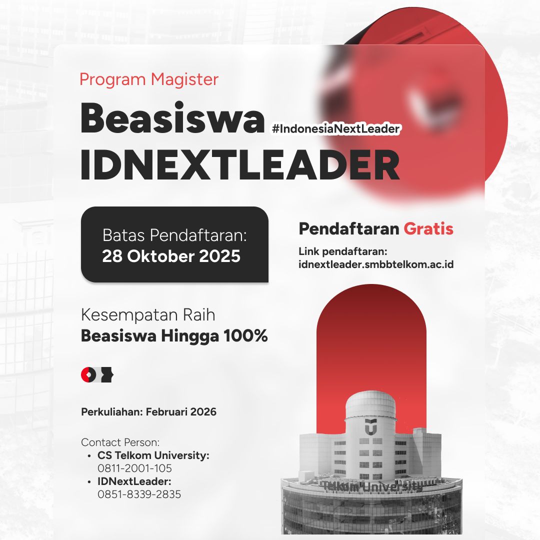 Beasiswa IDNEXTLEADER Pendaftaran Mahasiswa Baru Telkom University