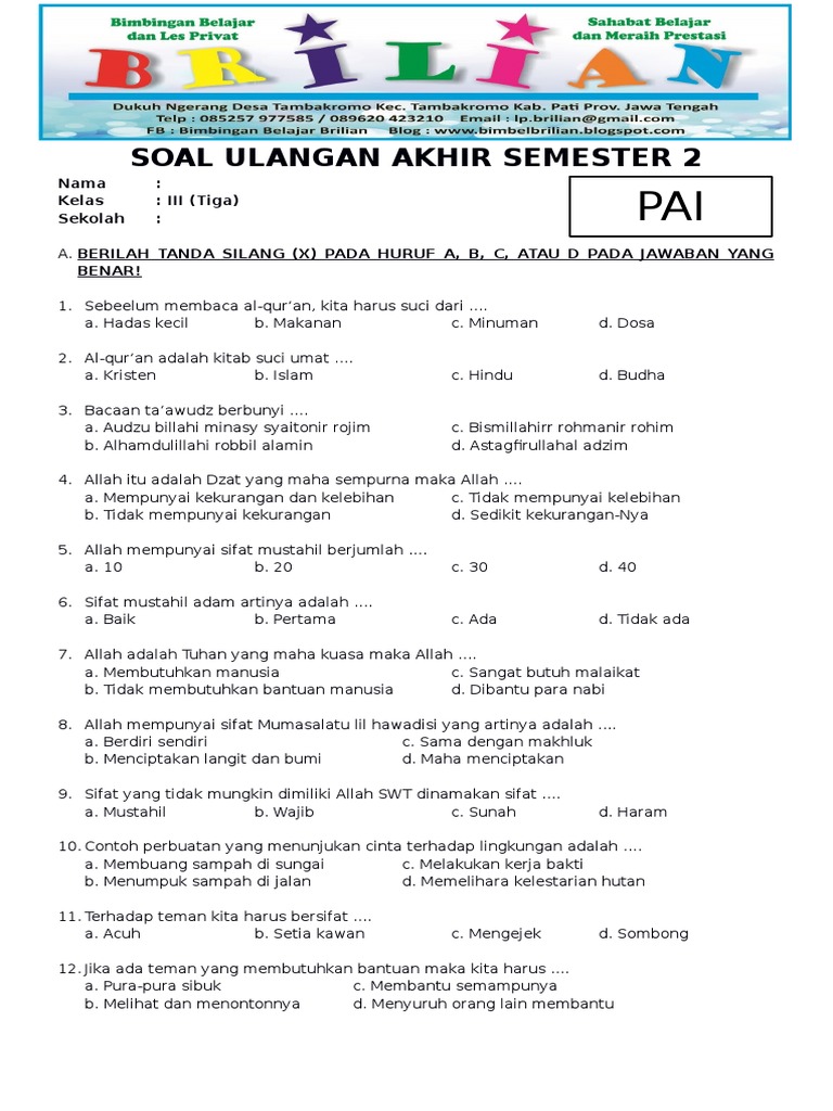 5 Langkah Skumpulan Soal dan Kunci Jawaban PAI Kelas 3 yang Wajib Diketahui Sebelum Ujian