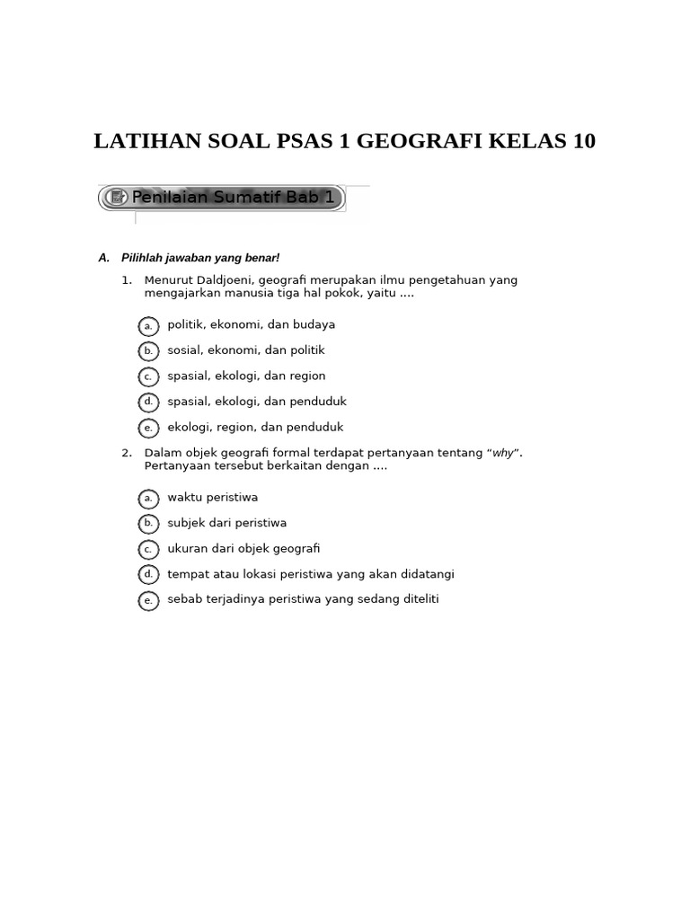 Latihan Soal Geografi Kelas 10 PDF