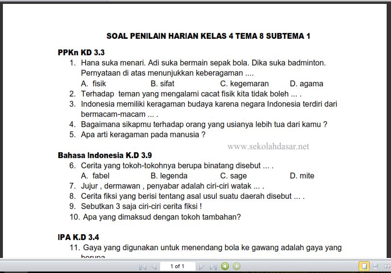 Terbaru 38 Soal Kelas 4 Tema 1