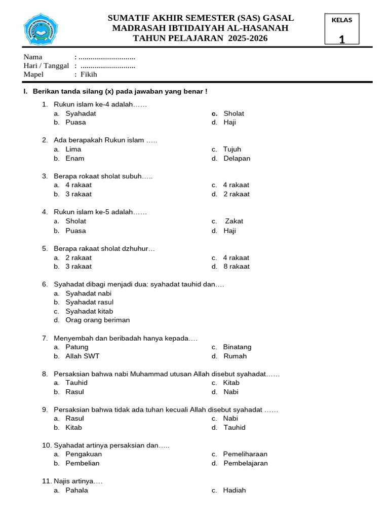 50 Soal Fiqih Kelas 10 Semester 1 2026 Lengkap Kunci Jawaban, Wajib Tahu!