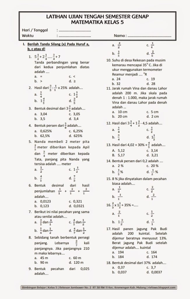 7 Contoh Soal Matematika Kelas 5 Semester 2 Kurikulum 2013 yang Sering Muncul di LKPD