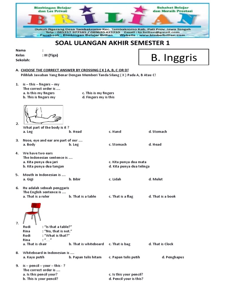 7 Rahasia Doc Soal Bahasa Inggris Kelas 3 SD Semester 1 yang Wajib Diketahui Sebelum Ujian 7 Rahasia Doc Soal Bahasa Inggris Kelas 3 SD Semester 1 yang Wajib Diketahui Sebelum Ujian