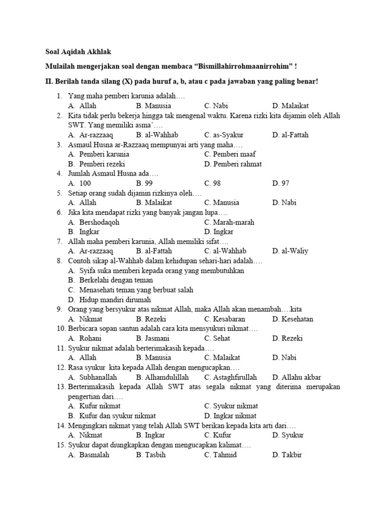 7 Soal Latihan Ujian Semester 2 Kelas 3 SD Aqidah Akhlaq yang Wajib Dikuasai Agar Nilai Tinggi