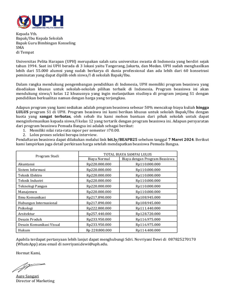 Beasiswa Pemuda Bangsa UPH 2024 PDF