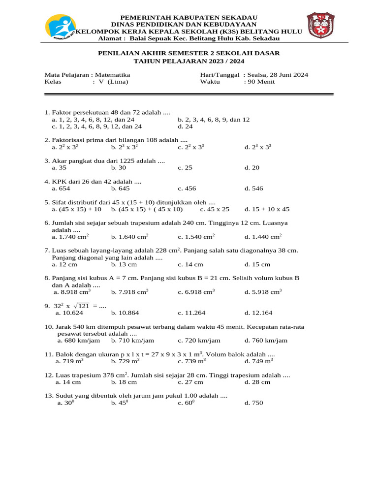 Rahasia Skor Sempurna Latihan Soal Matematika Semester 2 Kelas 5 yang Wajib Tahu Rahasia Skor Sempurna Latihan Soal Matematika Semester 2 Kelas 5 yang Wajib Tahu