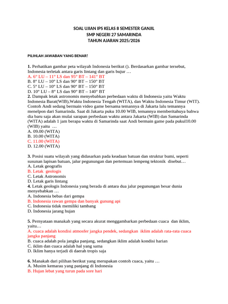 Rahasia Soal Essay IPS Kelas 8 Semester 1 Beserta Jawabannya di 2026