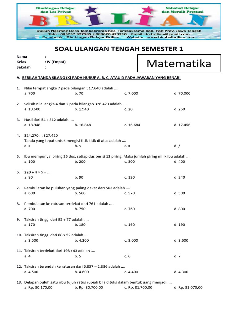 Terbukti 7 Cara donwload soal matematika kelas 4 uts semester 1 yang Bikin Nilai Naik