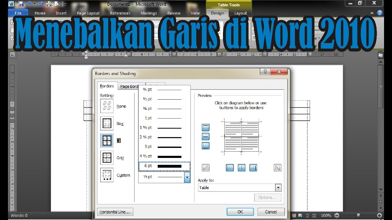 Tutorial Cara Mempertebal Garis Pada Tabel di Microsoft Word 2010