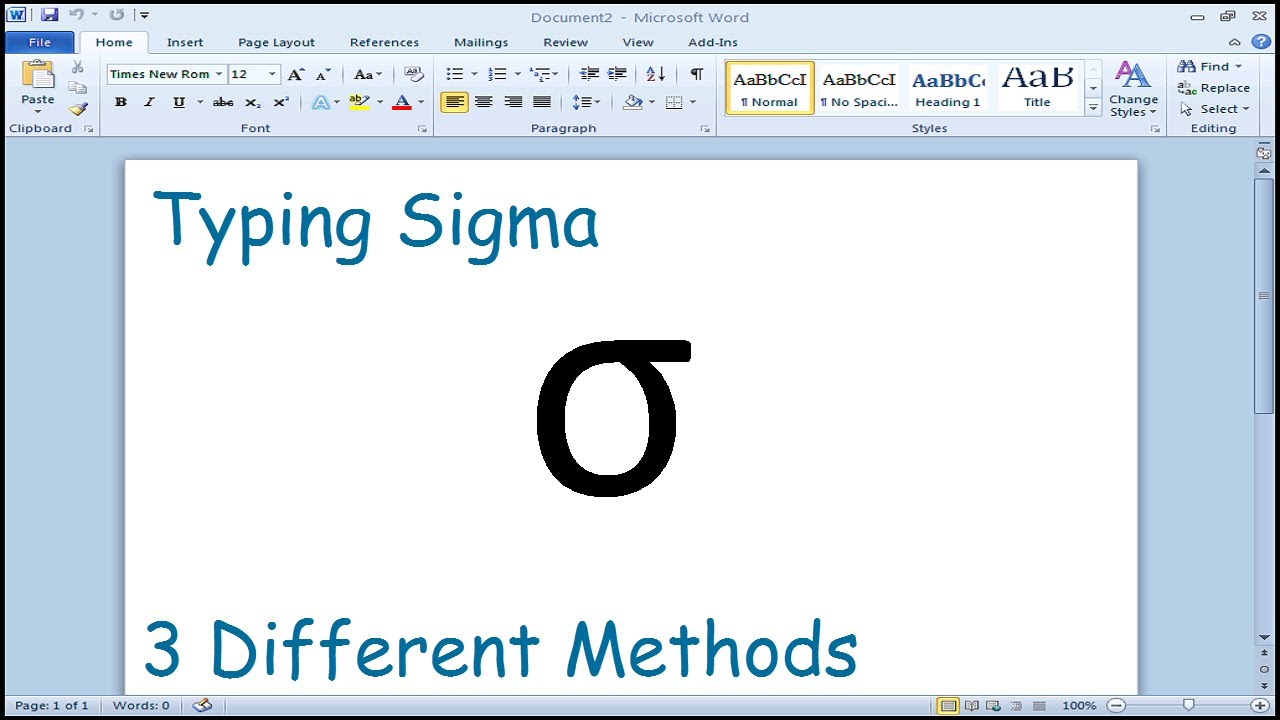 Sigma Symbol In Word Equation