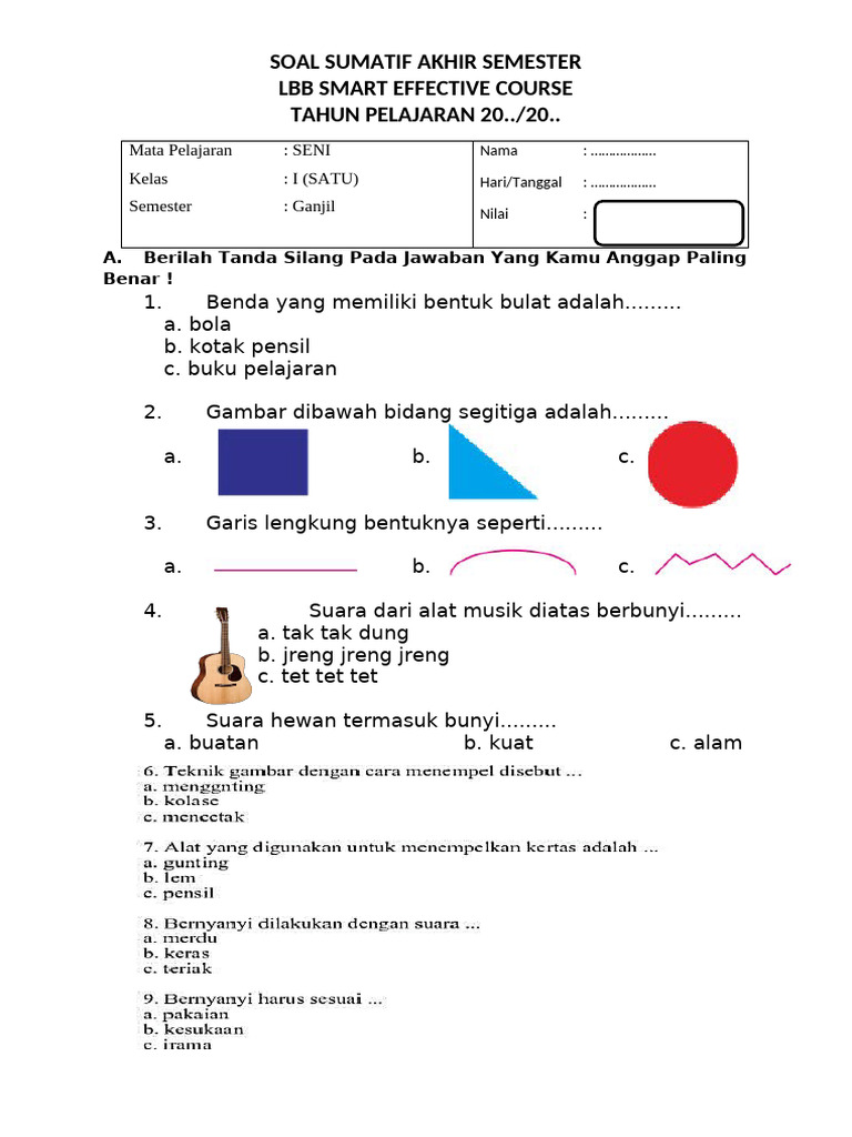 Terungkap Contoh Soal SBdP Kelas 1 Semester 1 yang Sering Dicari