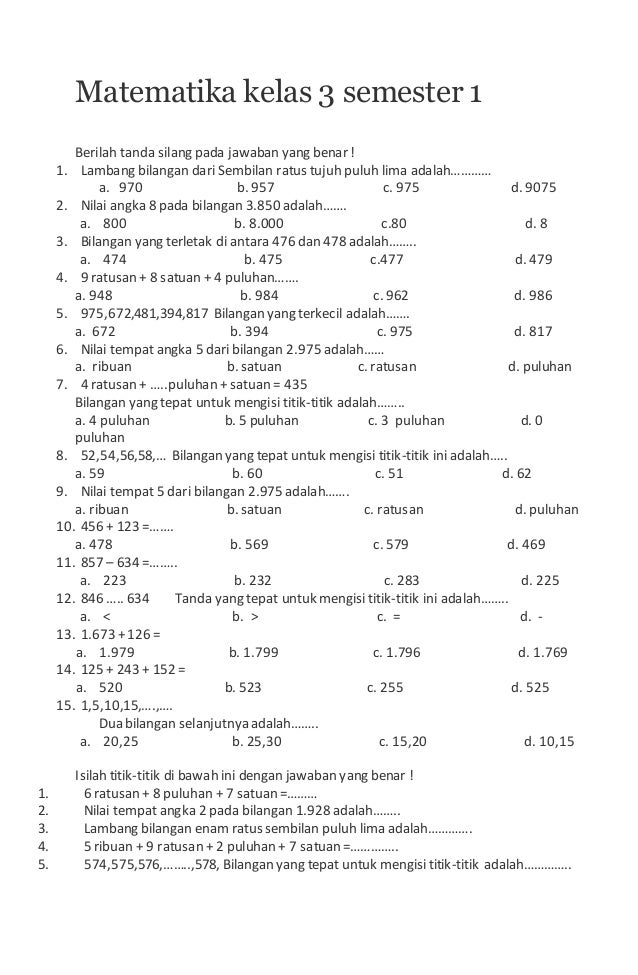 Wajib Tahu! Kumpulan latihan soal soal matematika kelas 3 tema 1 subtema 2 Terbaru