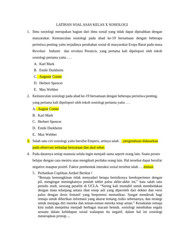 Wajib Tahu Rahasia Latihan Soal Sosiologi Kelas X Semester 1 Agar Nilai Memuaskan