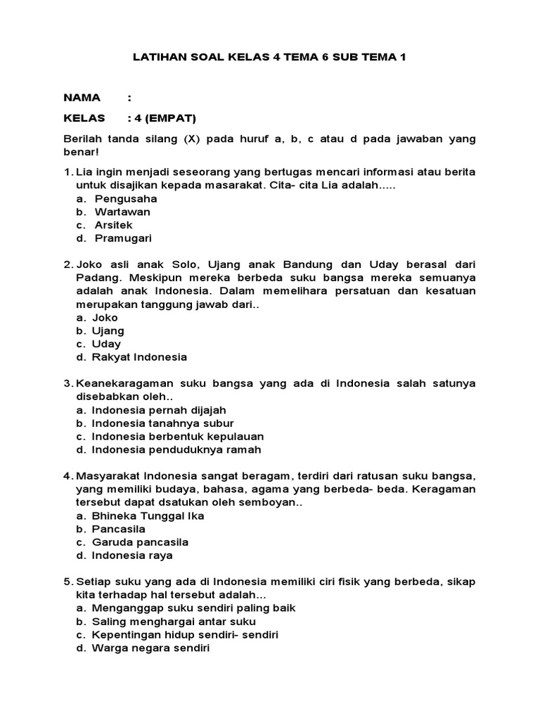 Wajib Tahu! Rahasia Latihan Soal Subtema 1 Tema 6 Kelas 4 Agar Nilai Melejit Tinggi