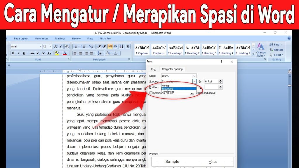 cara mengatur spasi antar kata yang berantakan di word 2007