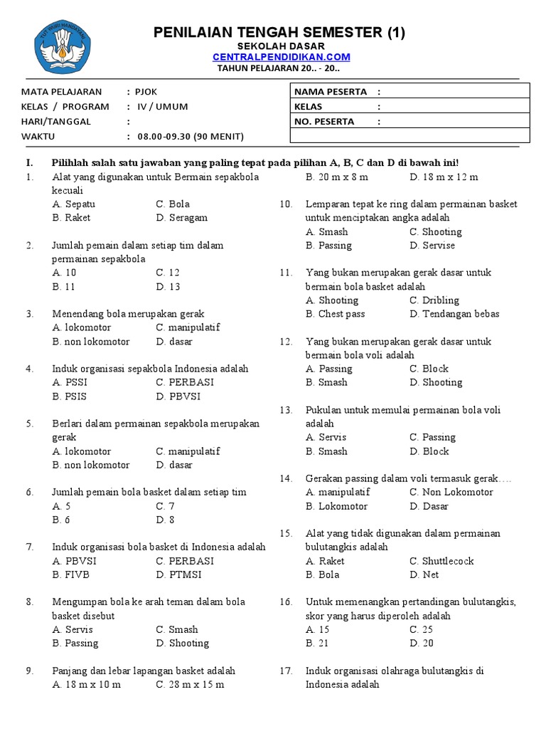 soal pjok kelas 4